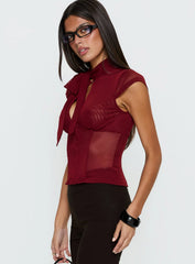 Anistasia Mesh Keyhole Corset Top Burgundy