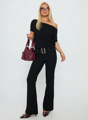 Kortnee Eyelet Detail Flare Leg Pants Black