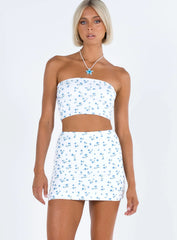 Selby Mini Skirt White Blue Floral