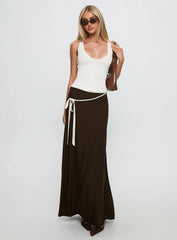 Keirah Contrast Wrap Maxi Skirt Chocolate White