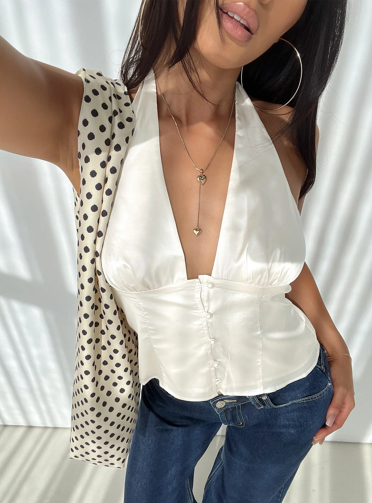 Isolda Satin Halter Top Cream