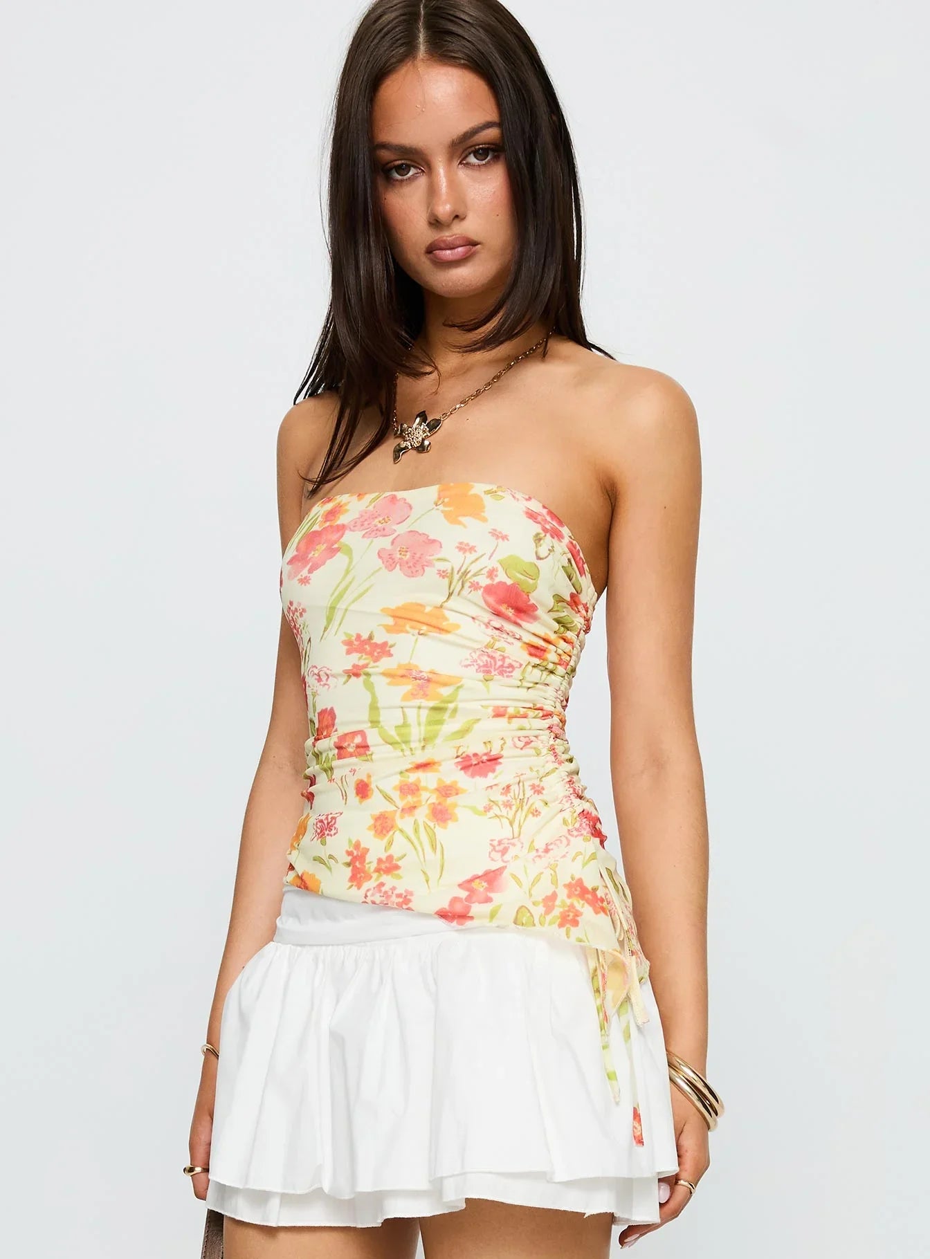Heidan Strapless Top Red Floral