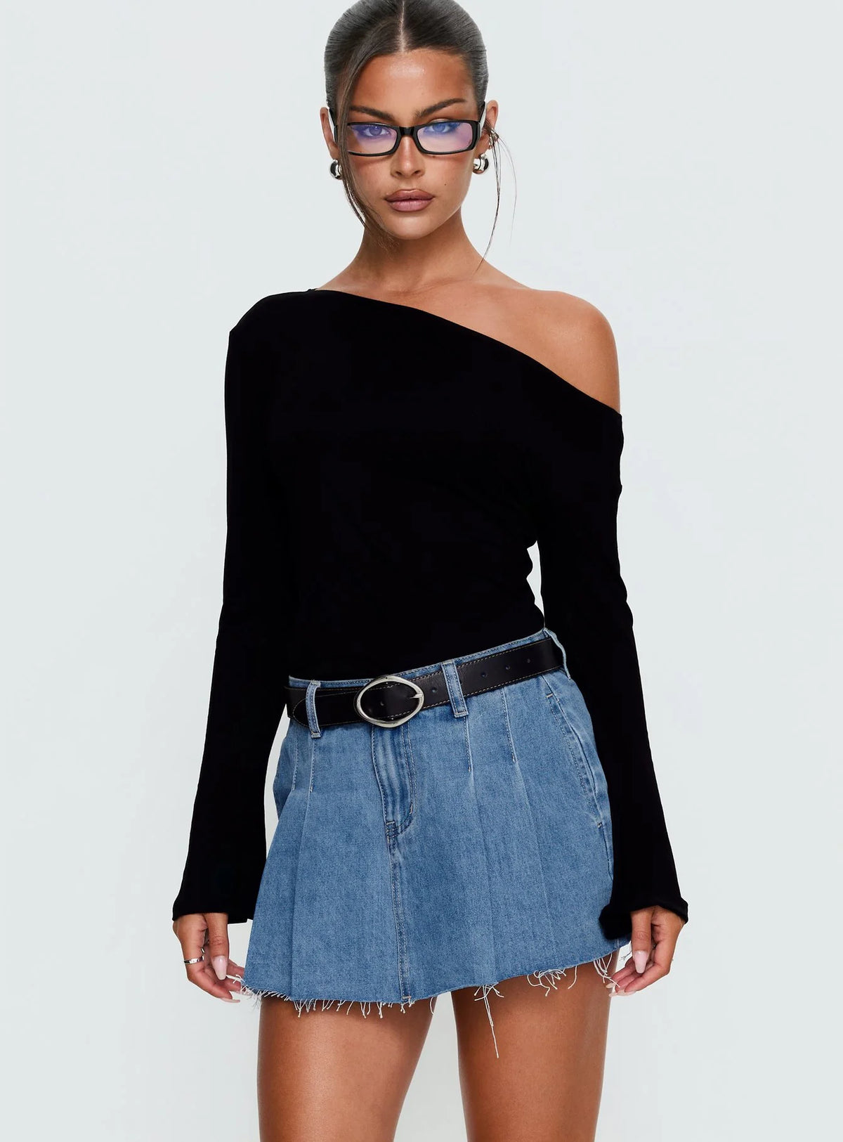 Debera Pleated Mini Skirt Mid Blue Wash