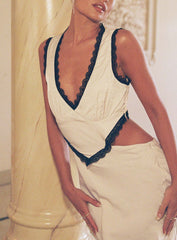 Keila Lace Trim Maxi Dress Cream Black