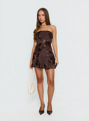 Meadow of Dreams Strapless Mini Dress Brown Floral Burnout