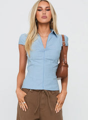 Jerrod Zip Up Short Sleeve Shirt Blue Stripe