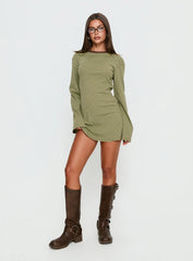 Lulolah Long Sleeve Mini Dress Green / Chocolate Stripe