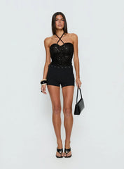 Edana Ruched Sequin Bodysuit Black