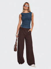 Lustre Wide Leg Pant Brown Pinstripe
