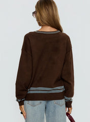 Yarnia V Neck Jumper Brown Blue