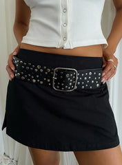 Wanna Find Out Faux Leather Belt Black Silver