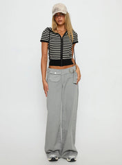 Kahlee Zip Through Hoodie Grey Black Stripe