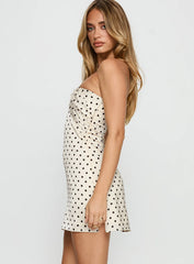 Irena Strapless Mini Dress Cream Polka Dot