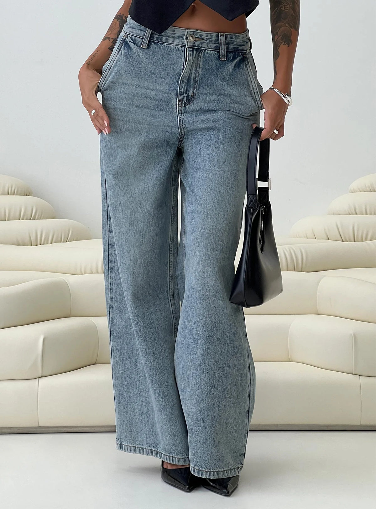 Jewelz High Rise Wide Leg Jeans Light Wash