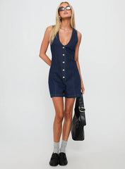 Arcore Button Up Denim Playsuit Dark Wash