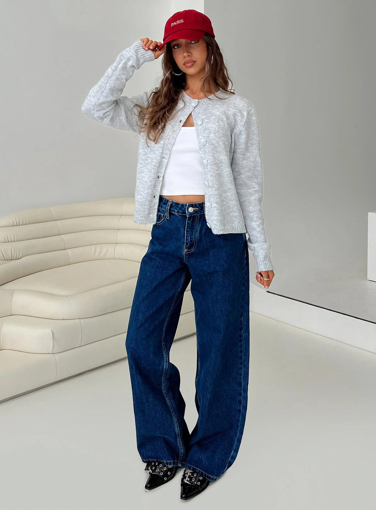 Shima Low Rise Straight Leg Jeans Mid Wash
