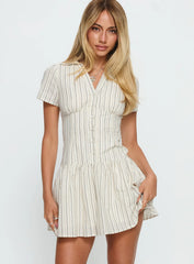 Windswept Shirt Mini Dress Cream Black Stripe