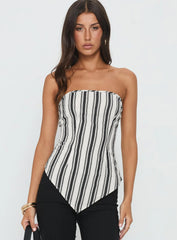 Palo Alto Strapless Scarf Top Black White Stripe
