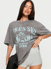 Apres Ski Valley Oversized Graphic Tee Charcoal